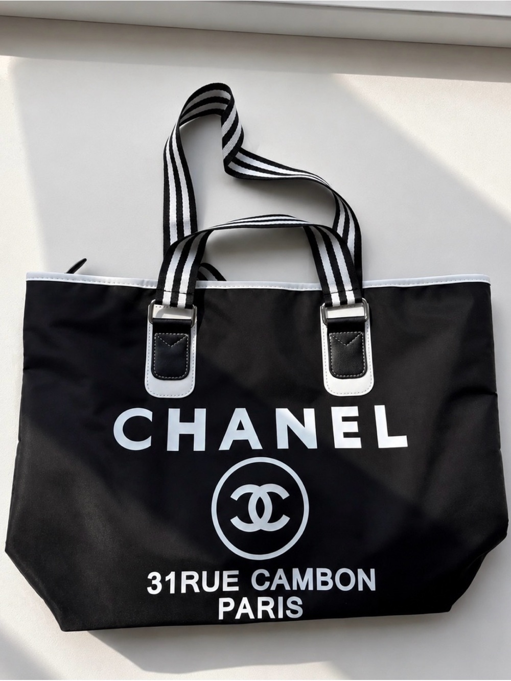 Chanel Beauty Makeup Black Nylon Tote Bag Large Shopper 31 Rue Cambon Paris GWP